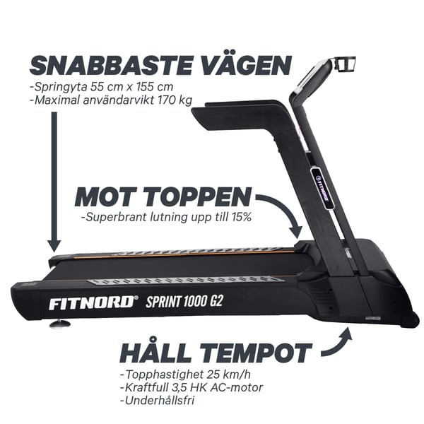 FitNord Sprint 1000 G2 Löpband *SMÖRJFRI* 4