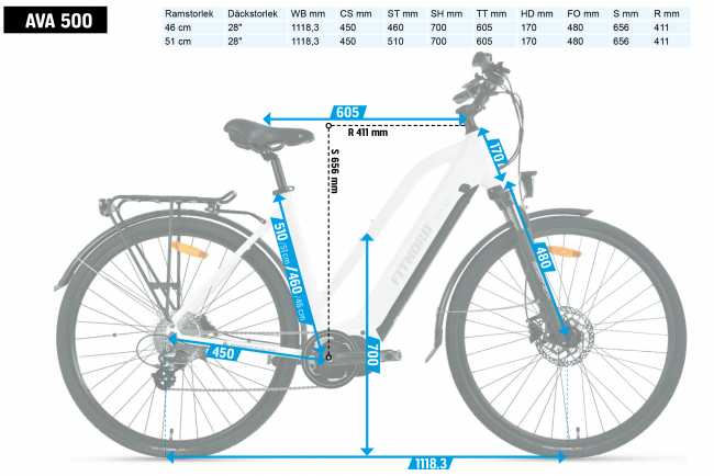 FitNord Ava 500 Compact Elcykel, vit (612 Wh batteri)