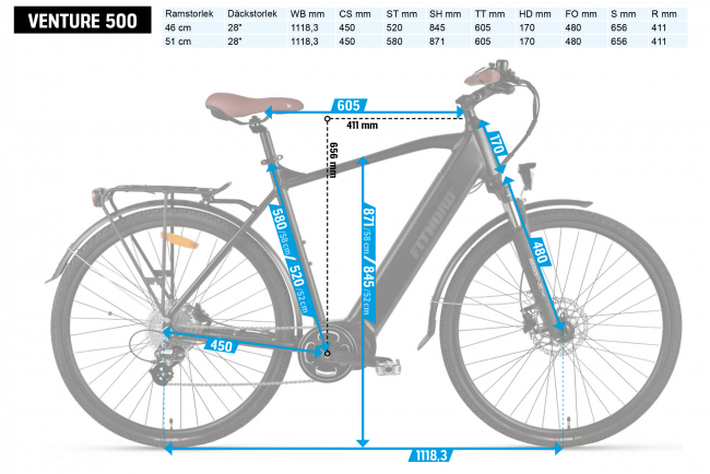 FitNord Venture 500 Elcykel, Svart (612 Wh batteri) 